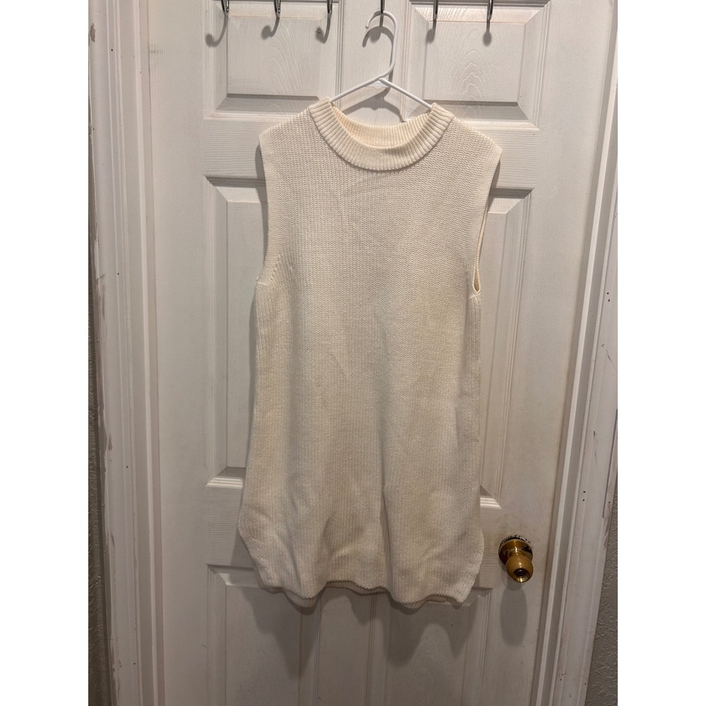 H&M Cream Cotton Blend Sleeveless Shaker Knit Sweater Vest Tunic Womens Medium
